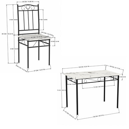 NORSEMAN Marmertafel en 4 stoelenset - Wit/Zwart/Lichtbruin