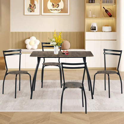 REEDER Modulaire Tafel en 4 Stoelen Set - Eik/Zwart