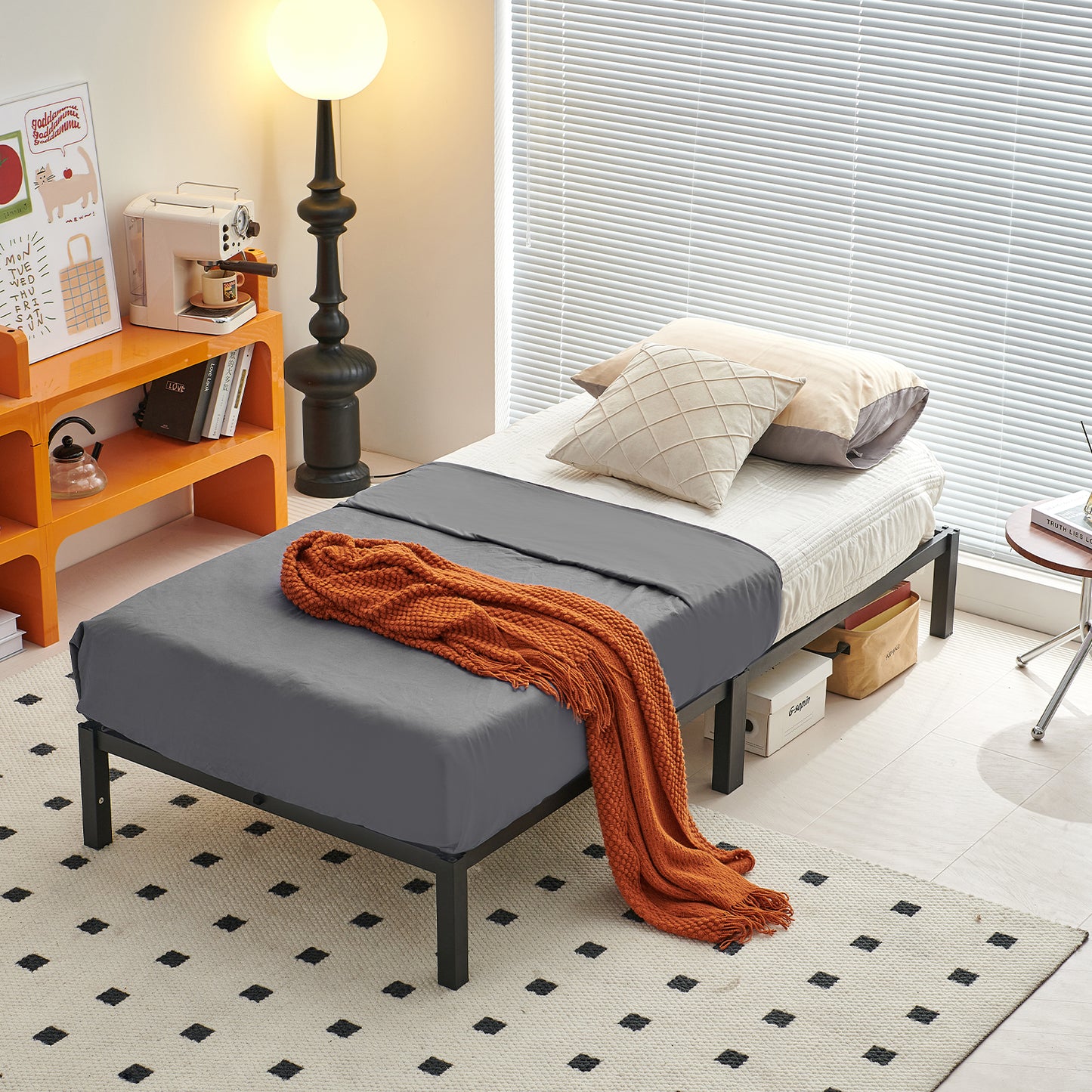 ALMA Eenpersoonsbedframe van metaal, set van 2 - zwart
