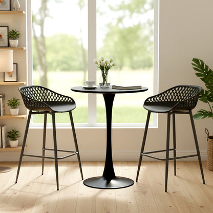 Moderne barkrukken van smeedijzer, 87 cm hoog, met opengewerkte rugleuningen, set van 4 - Zwart/Wit