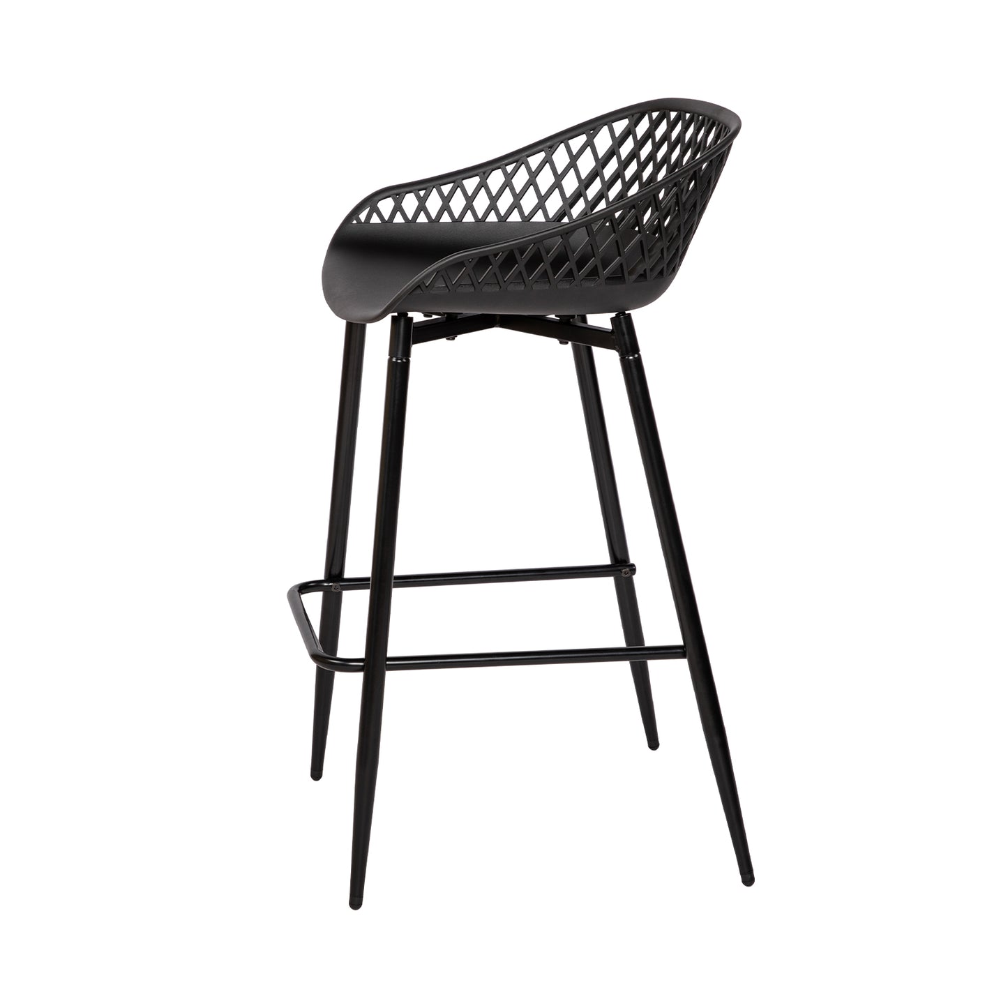 Moderne barkrukken van smeedijzer, 87 cm hoog, met opengewerkte rugleuningen, set van 4 - Zwart/Wit