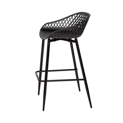 Moderne barkrukken van smeedijzer, 87 cm hoog, met opengewerkte rugleuningen, set van 4 - Zwart/Wit