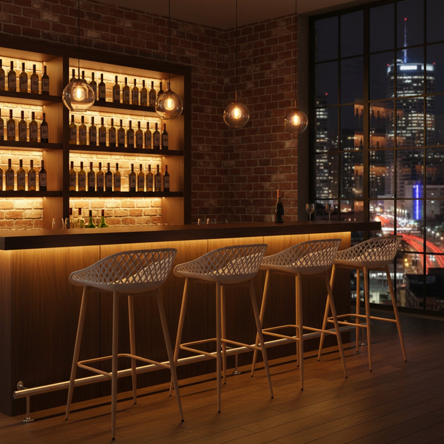 Moderne barkrukken van smeedijzer, 87 cm hoog, met opengewerkte rugleuningen, set van 4 - Zwart/Wit