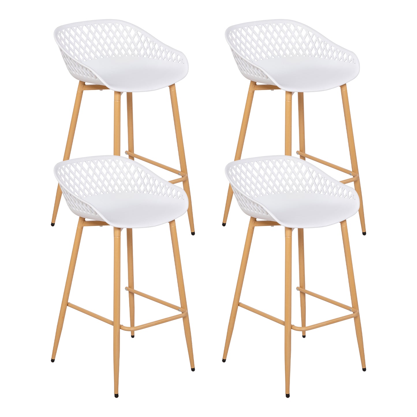 Moderne barkrukken van smeedijzer, 87 cm hoog, met opengewerkte rugleuningen, set van 4 - Zwart/Wit