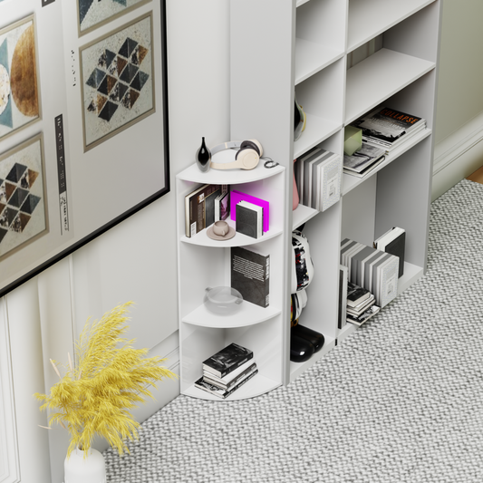 3-Laags Kleine Hoekplank, Moderne Houten Hoekboekenplank, 78 cm Hoog, Kleine Boekenkast, wit, BAYARD