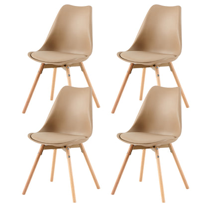 OATS Set van 4 Eetkamerstoelen, Gevoerde Stoelen, Khaki/Licht kaki