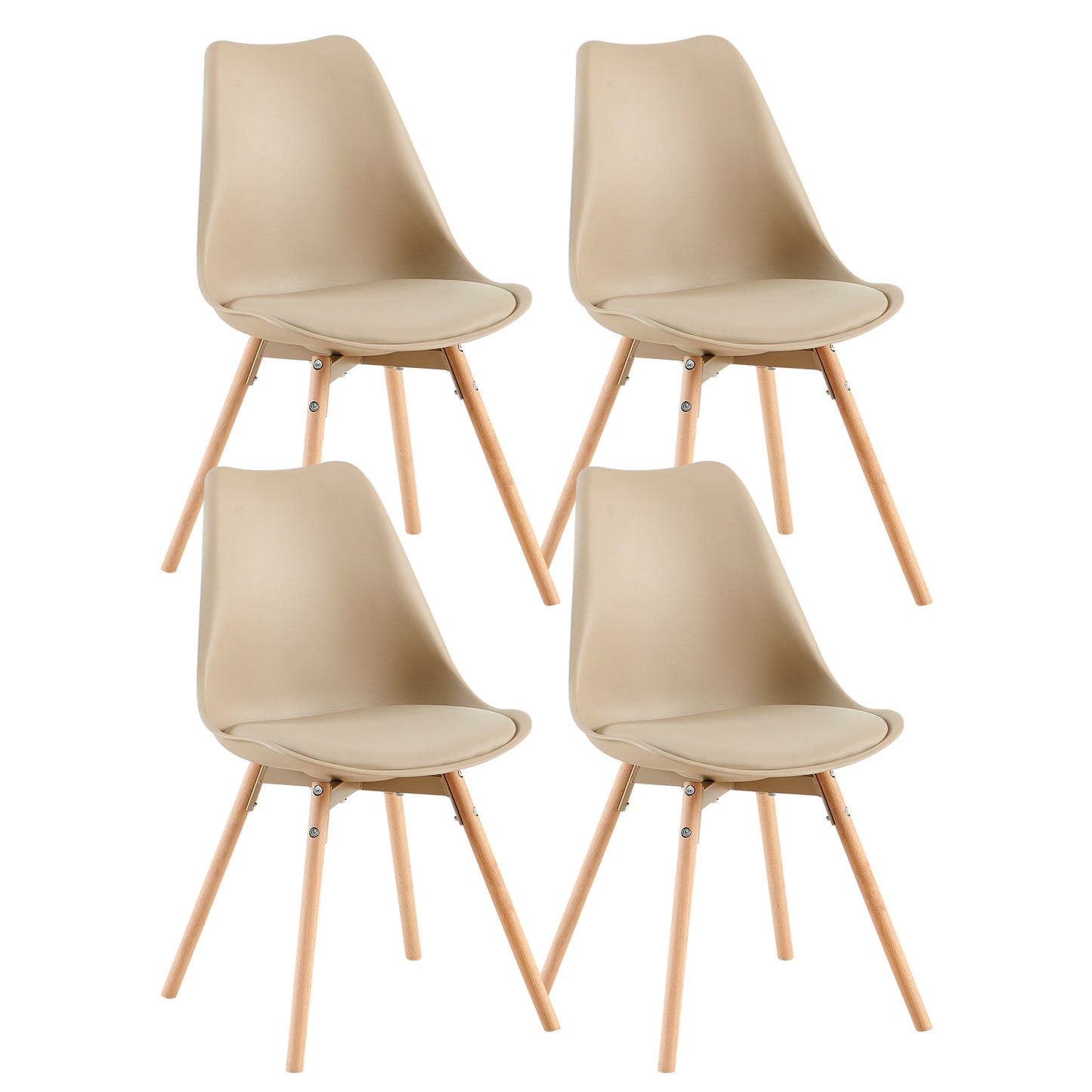 OATS Set van 4 Eetkamerstoelen, Gevoerde Stoelen, Khaki/Licht kaki