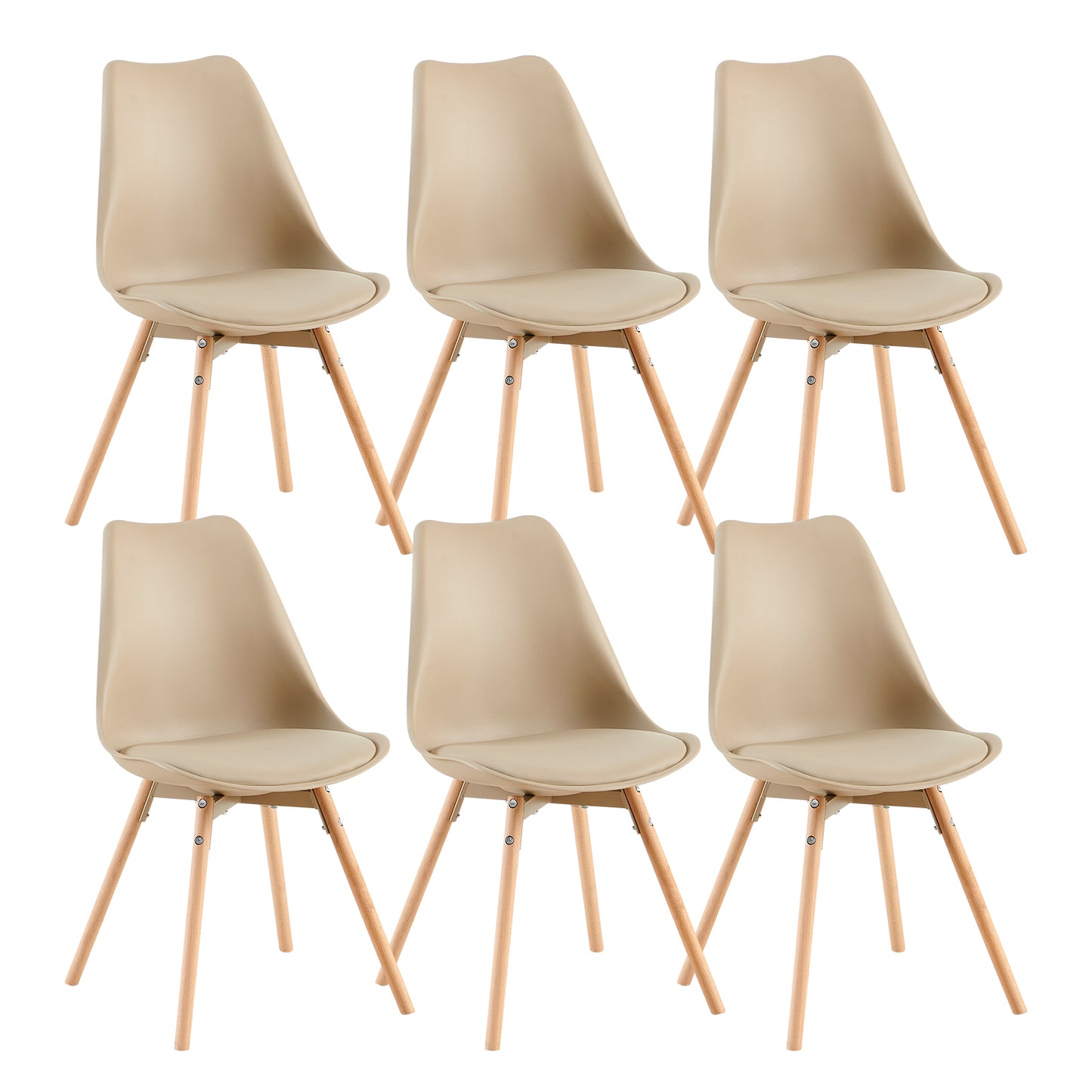 OATS Set van 4 Eetkamerstoelen, Gevoerde Stoelen, Khaki/Licht kaki