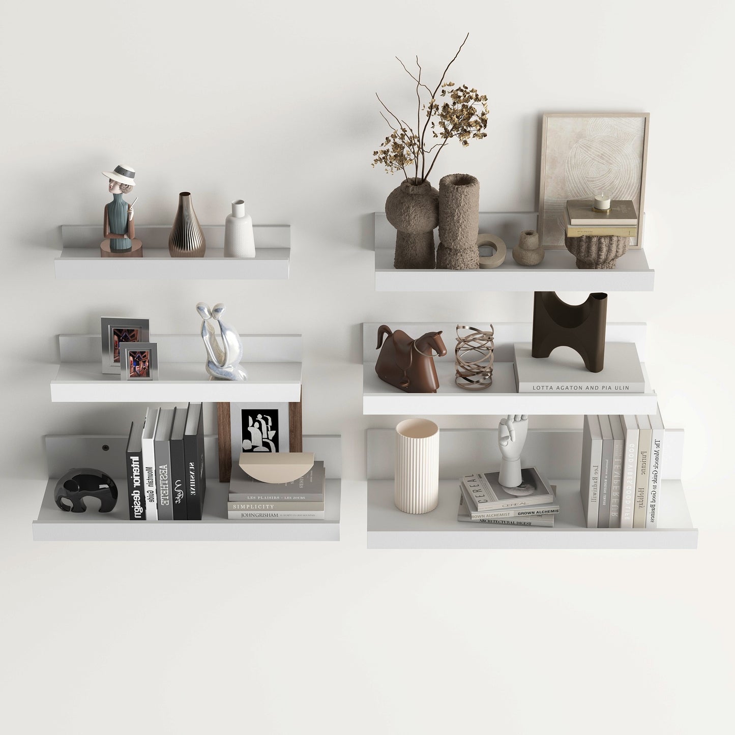 Floating Planken Wandbeugels Set van 6, Verschillende Lengtes - Wit