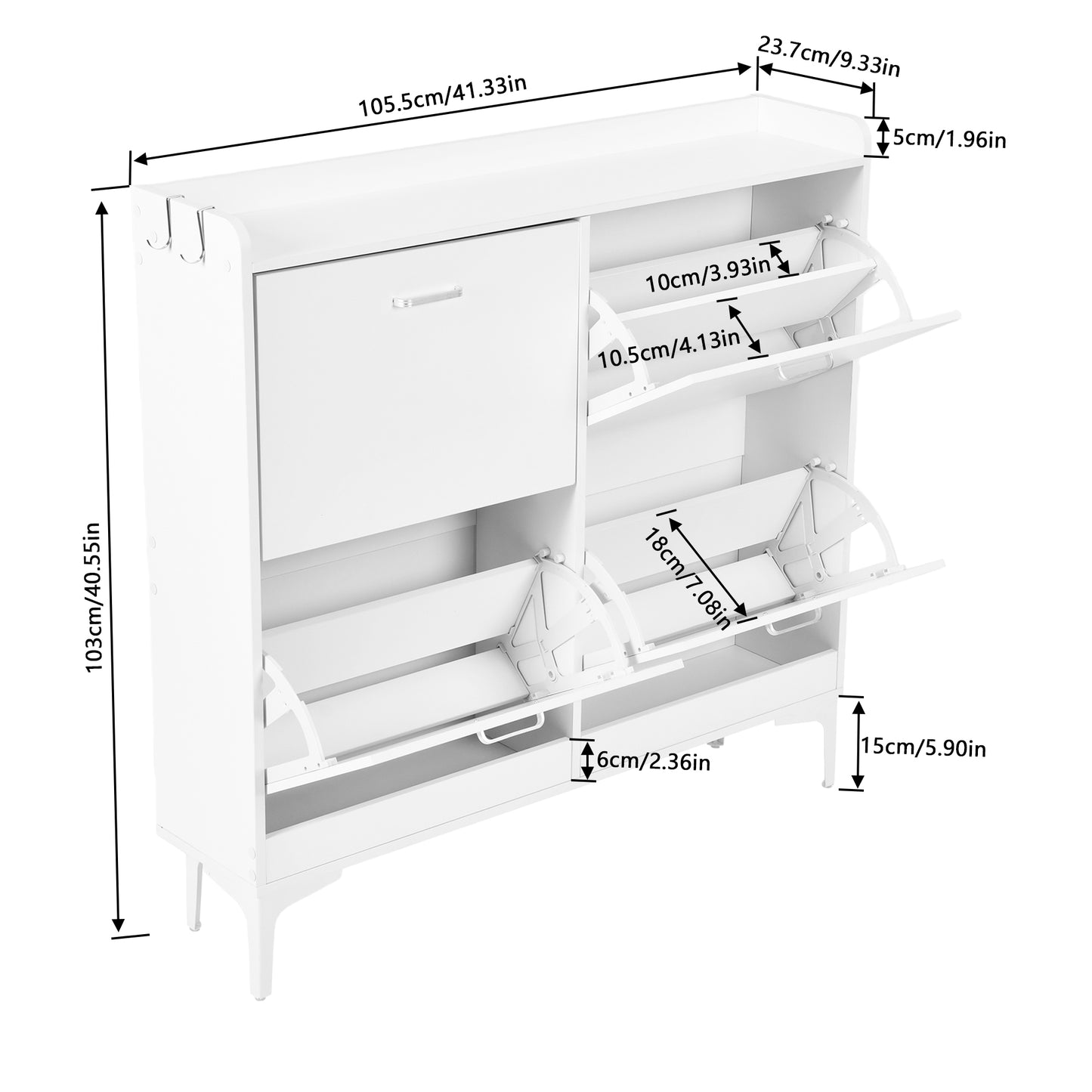DURHAM Schoenenkast met 4 kleppen, schoenenrek 105x23x103 cm - Wit MDF