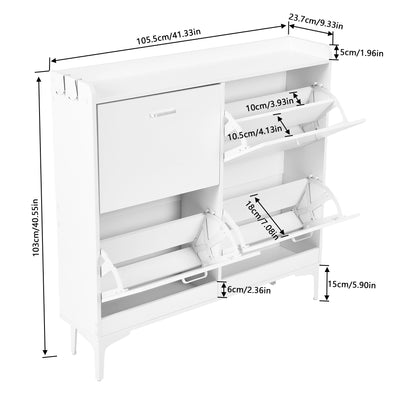 DURHAM Schoenenkast met 4 kleppen, schoenenrek 105x23x103 cm - Wit MDF