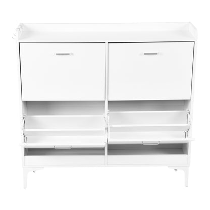 DURHAM Schoenenkast met 4 kleppen, schoenenrek 105x23x103 cm - Wit MDF
