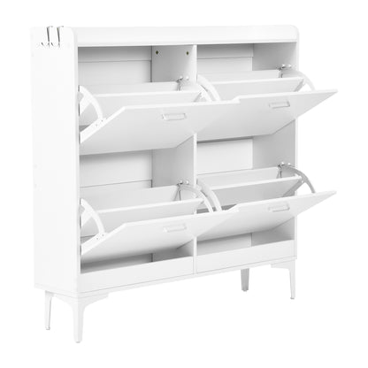 DURHAM Schoenenkast met 4 kleppen, schoenenrek 105x23x103 cm - Wit MDF