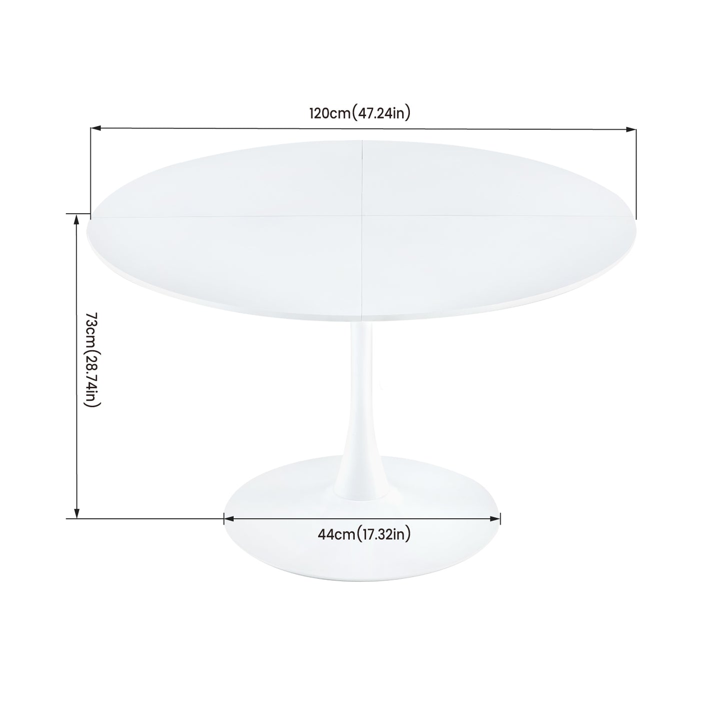 Ronde tafel van 120 cm met ijzeren poten (4 sectoren) - Wit