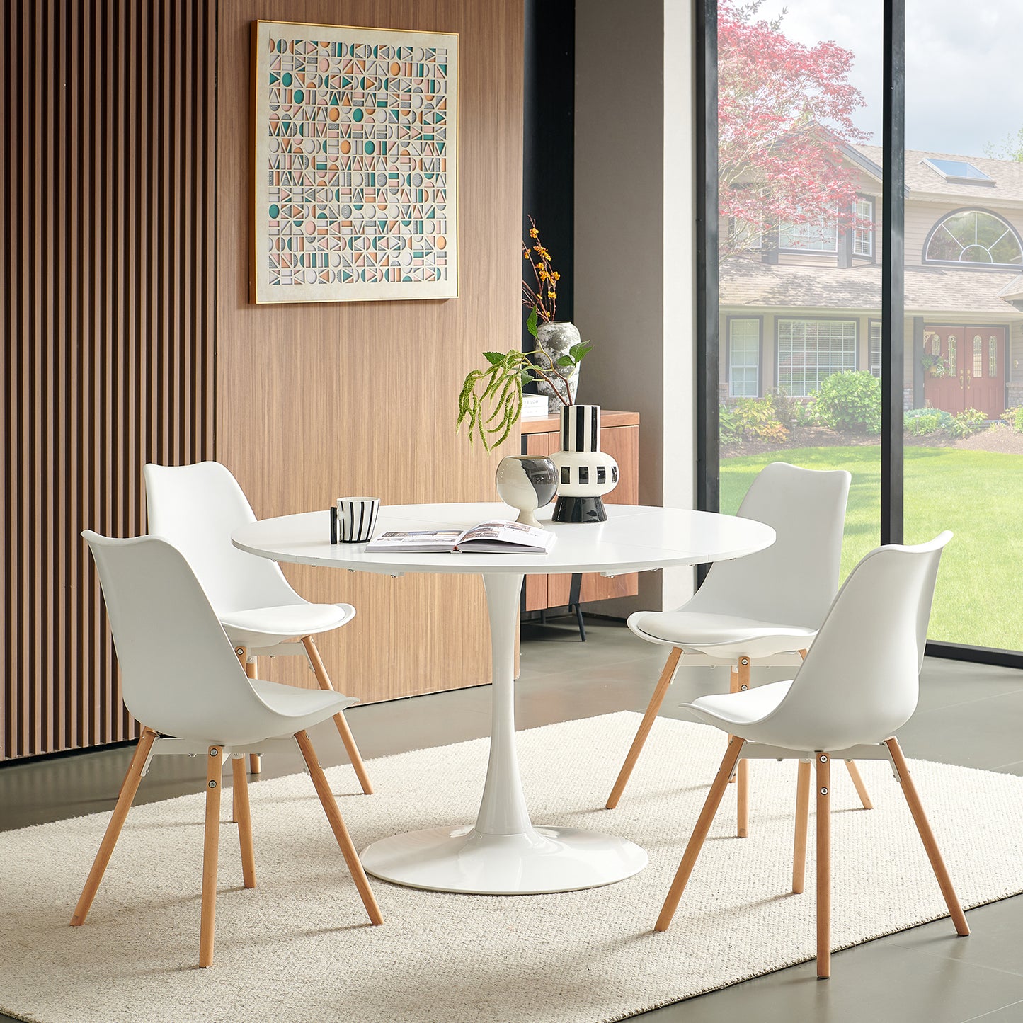 Ronde tafel van 120 cm met ijzeren poten (4 sectoren) - Wit