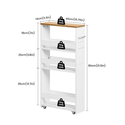 4-laags Smalle Rolcontainer met Slank Design Voor de Keuken - Fire Color/Wit - ENTIAT