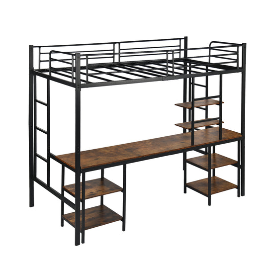 Twin Loft Bed met Bureau en Boekenplank - Zwart - ESOFEA