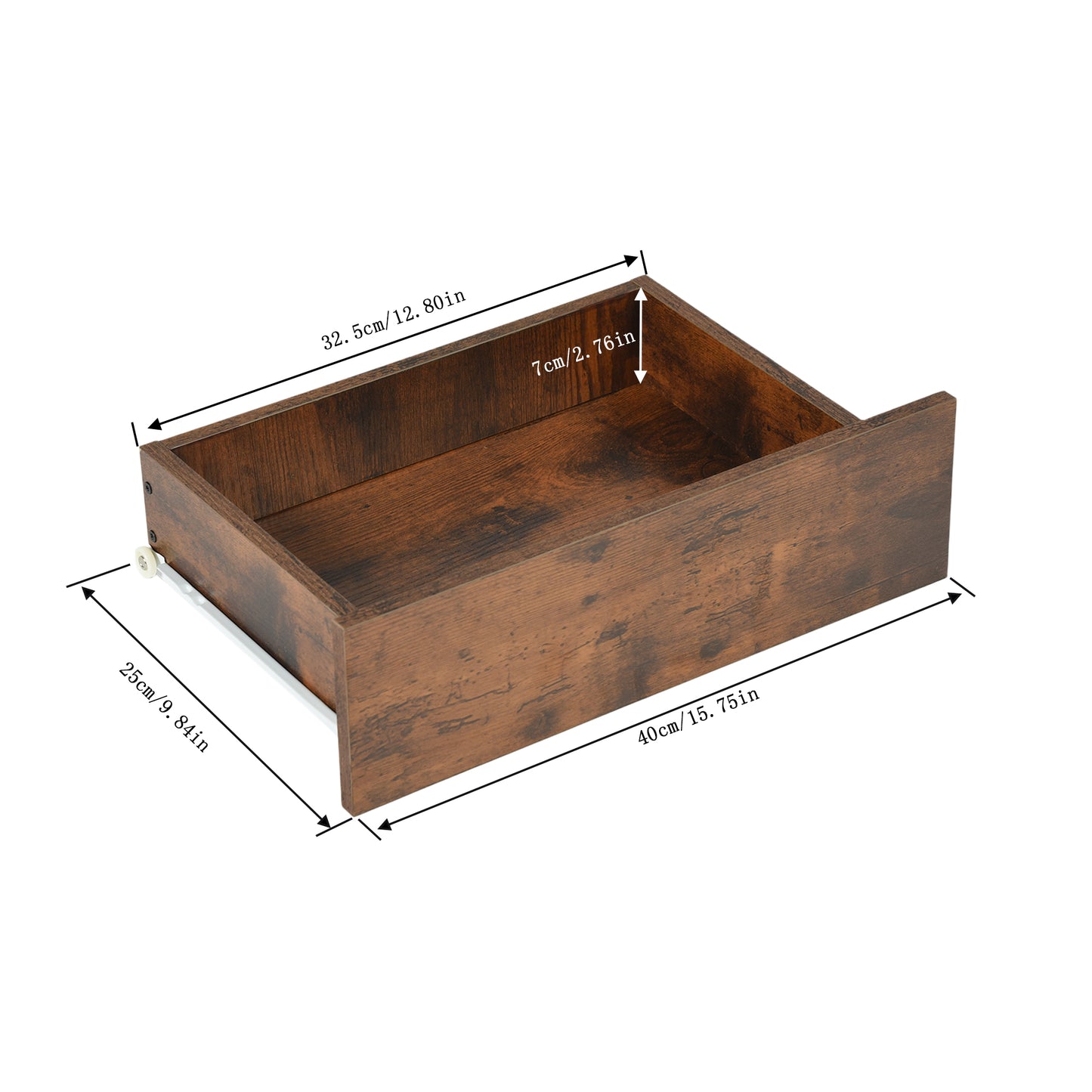Tweedelig nachtkastje met lades en planken, wit en vlammenhout