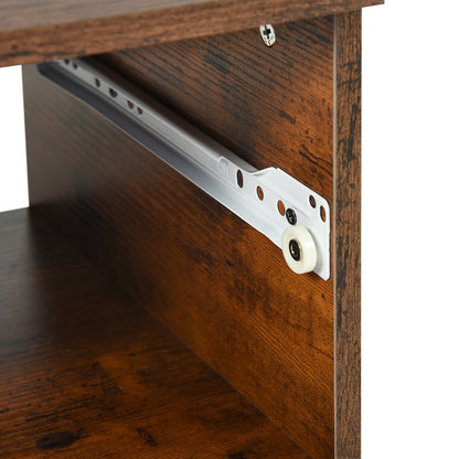 Tweedelig nachtkastje met lades en planken, wit en vlammenhout