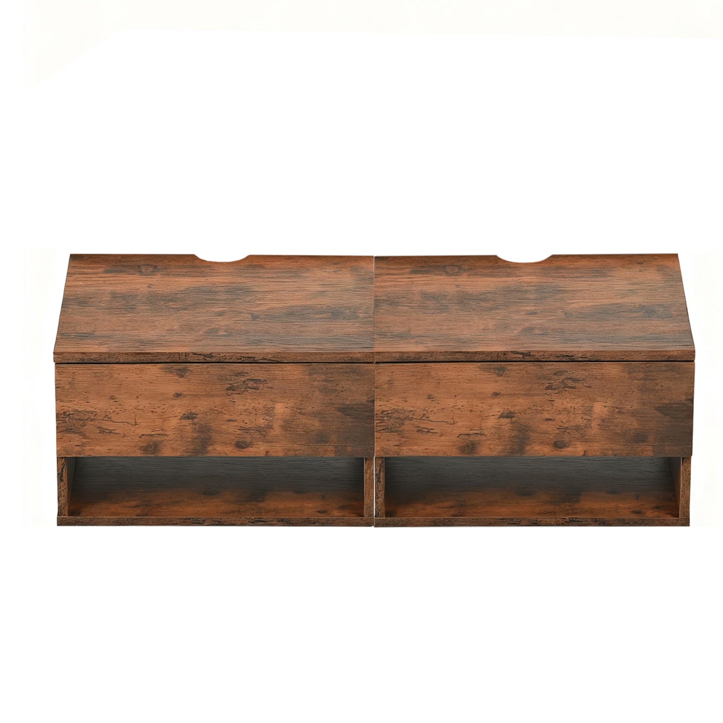 Tweedelig nachtkastje met lades en planken, wit en vlammenhout