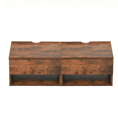 Tweedelig nachtkastje met lades en planken, wit en vlammenhout