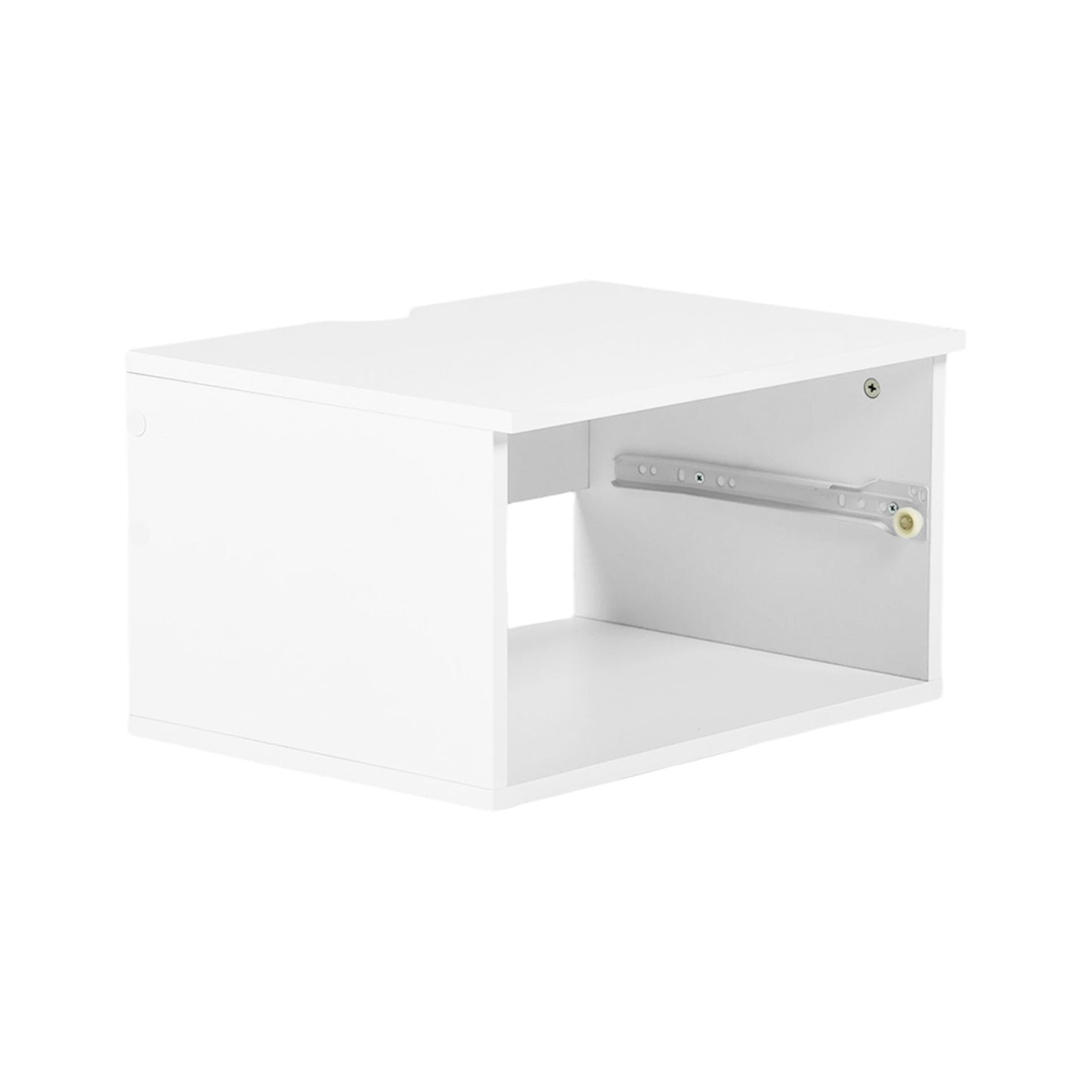 Tweedelig nachtkastje met lades en planken, wit en vlammenhout