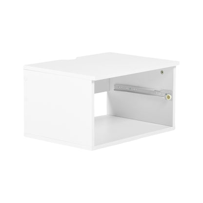 Tweedelig nachtkastje met lades en planken, wit en vlammenhout