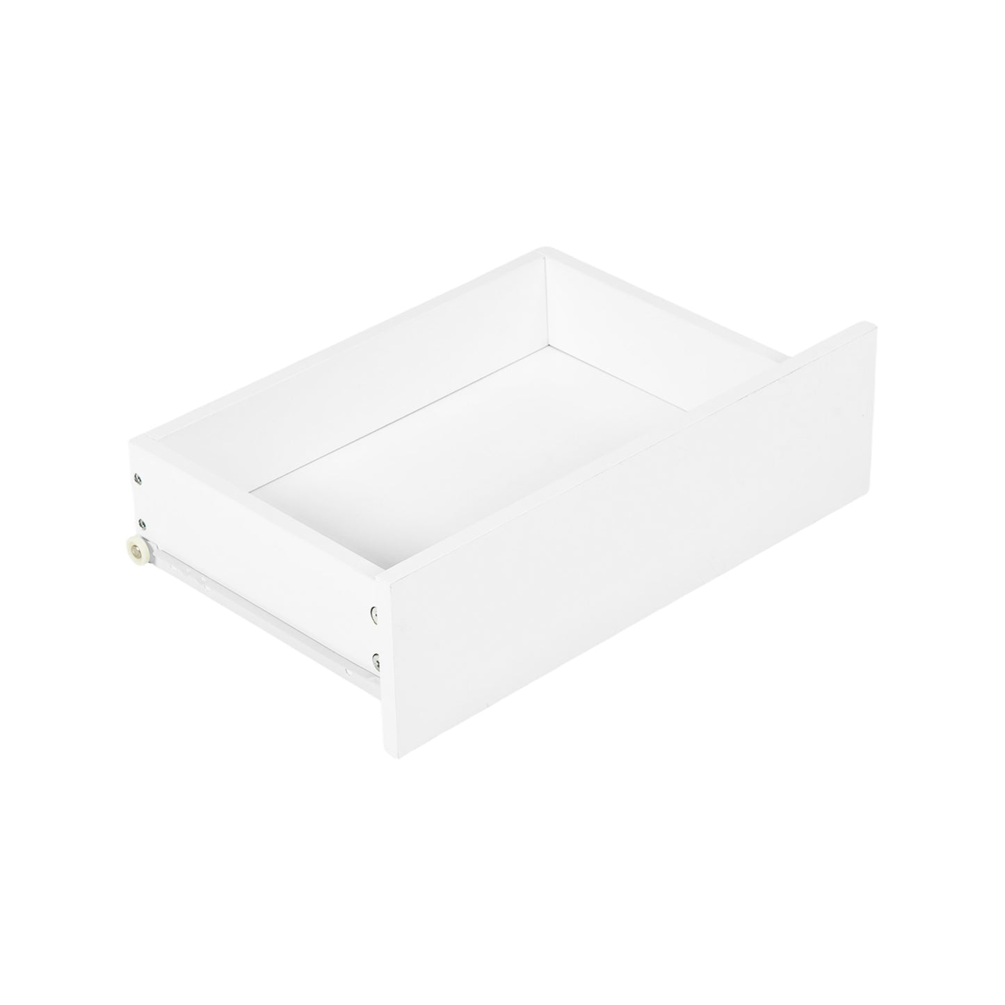 Tweedelig nachtkastje met lades en planken, wit en vlammenhout