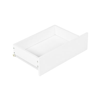 Tweedelig nachtkastje met lades en planken, wit en vlammenhout