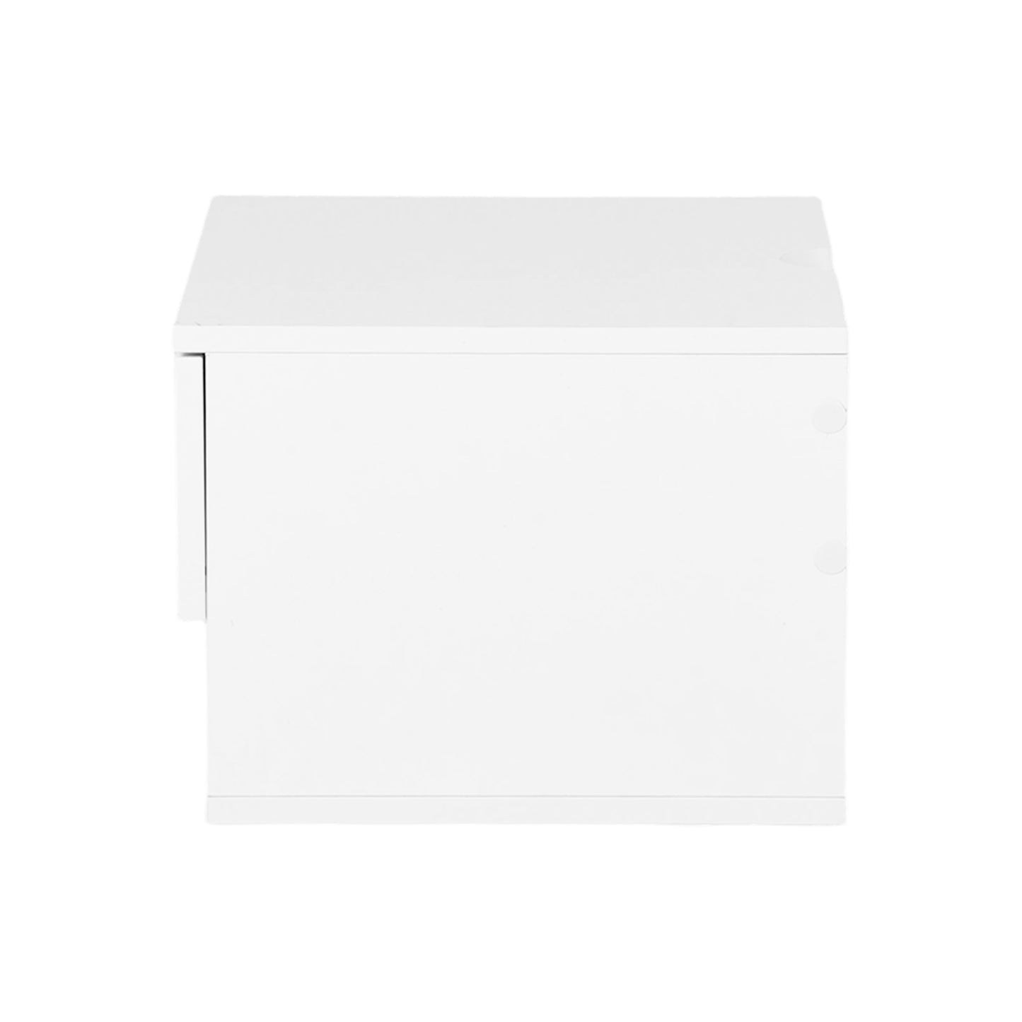 Tweedelig nachtkastje met lades en planken, wit en vlammenhout