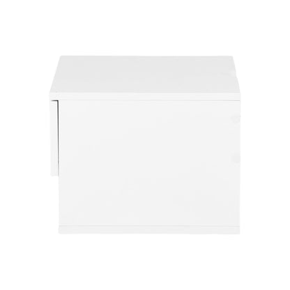 Tweedelig nachtkastje met lades en planken, wit en vlammenhout