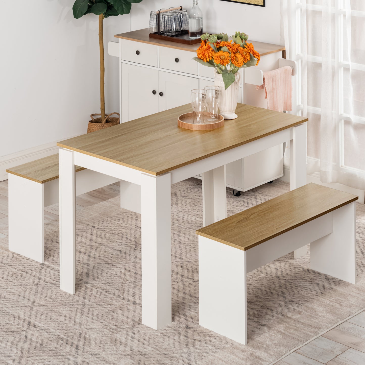 FELTON Houten Rechthoekige Eettafel met 120cm - Wit