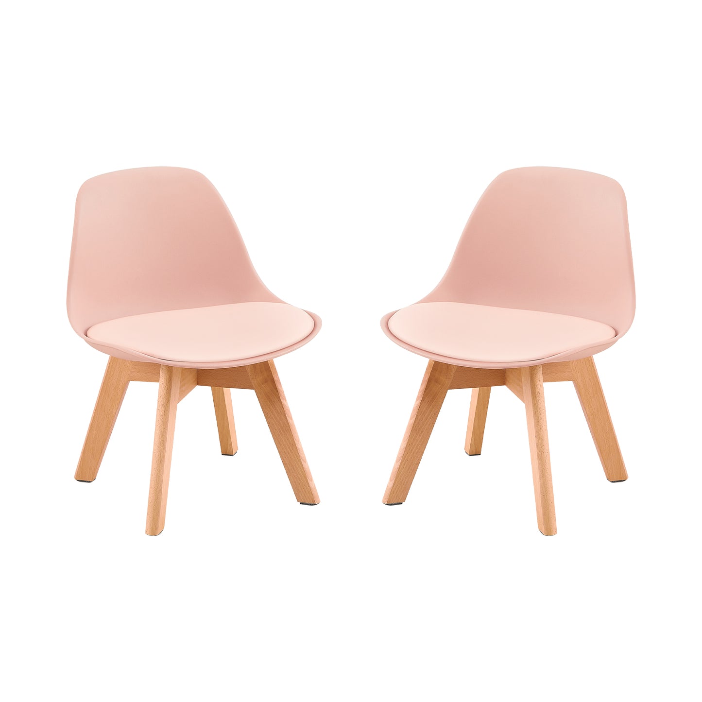 GRAND Kinder eetkamerstoel met beukenhouten poten, set van 2 - Roze/Wit