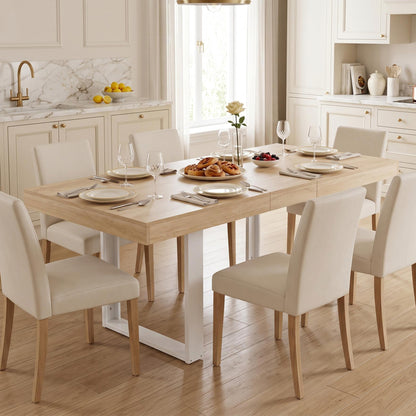 Uitschuifbare rechthoekige eettafel, 160-200 cm lang - Hout en wit