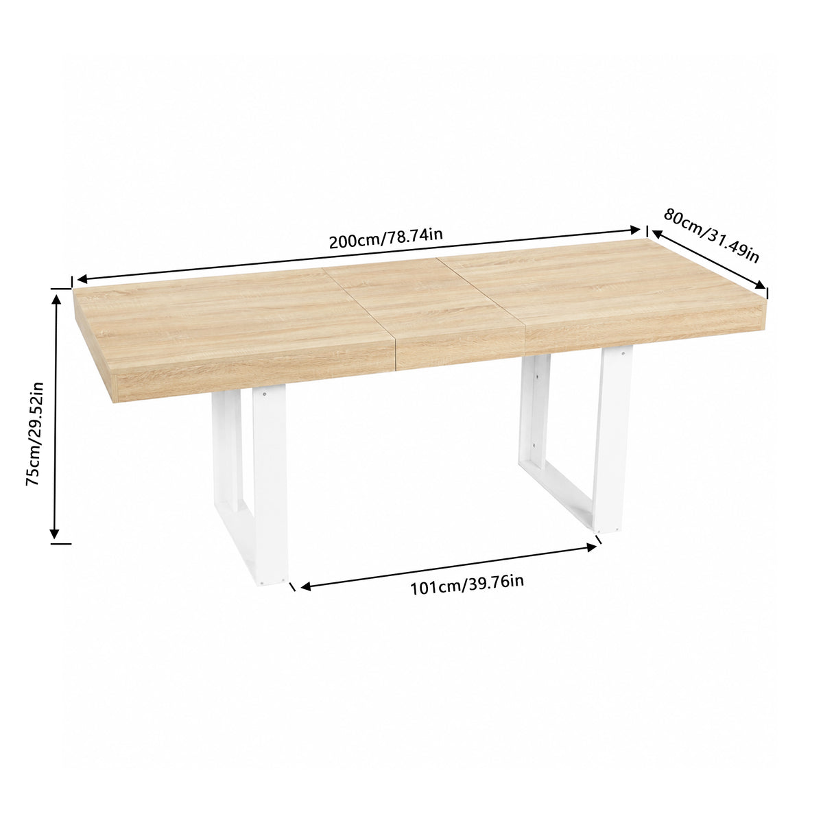 Uitschuifbare rechthoekige eettafel, 160-200 cm lang - Hout en wit