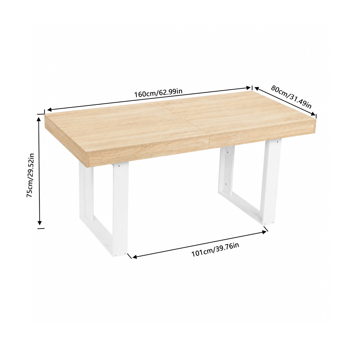 Uitschuifbare rechthoekige eettafel, 160-200 cm lang - Hout en wit