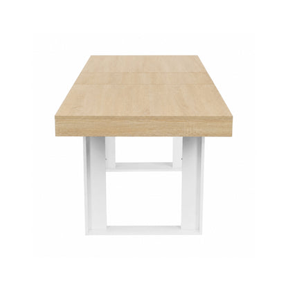 Uitschuifbare rechthoekige eettafel, 160-200 cm lang - Hout en wit