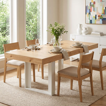 Uitschuifbare rechthoekige eettafel, 160-200 cm lang - Hout en wit
