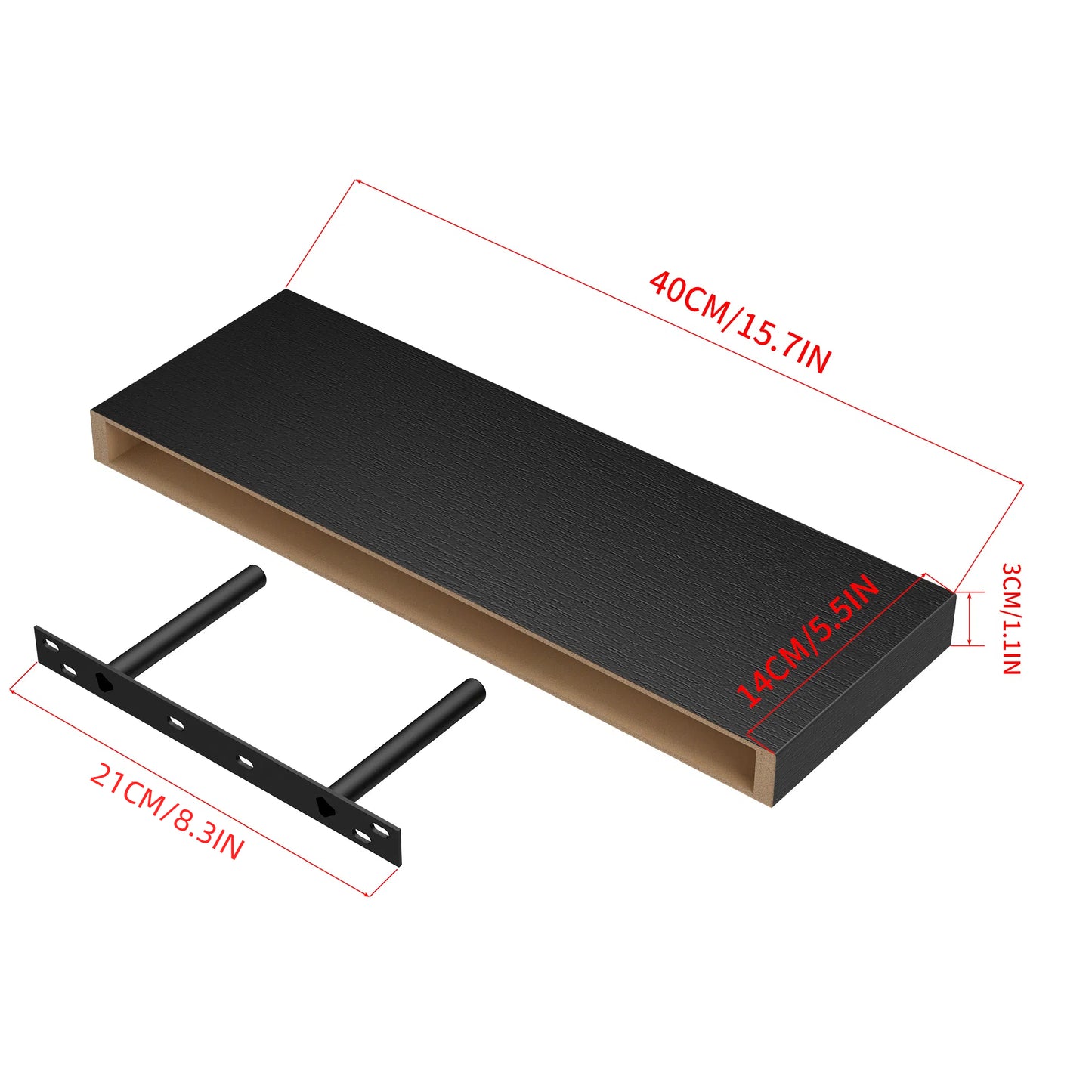 Zwevende Wandplanken, set van 4, Wandplanken Voor Slaapkamer, Woonkamer, Keuken - Zwart/Wit/Vuurkleur