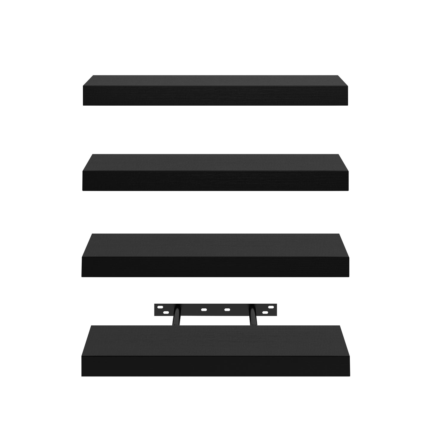 Zwevende Wandplanken, set van 4, Wandplanken Voor Slaapkamer, Woonkamer, Keuken - Zwart/Wit/Vuurkleur