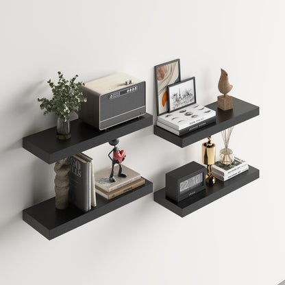Zwevende Wandplanken, set van 4, Wandplanken Voor Slaapkamer, Woonkamer, Keuken - Zwart/Wit/Vuurkleur