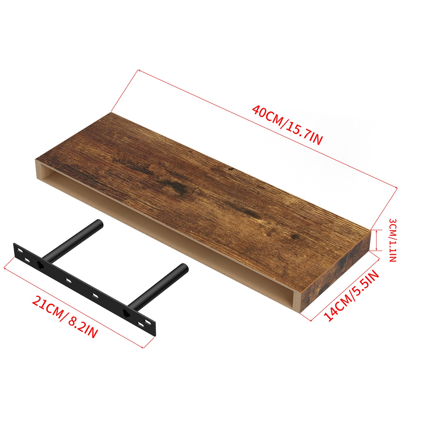 Zwevende Wandplanken, set van 4, Wandplanken Voor Slaapkamer, Woonkamer, Keuken - Zwart/Wit/Vuurkleur