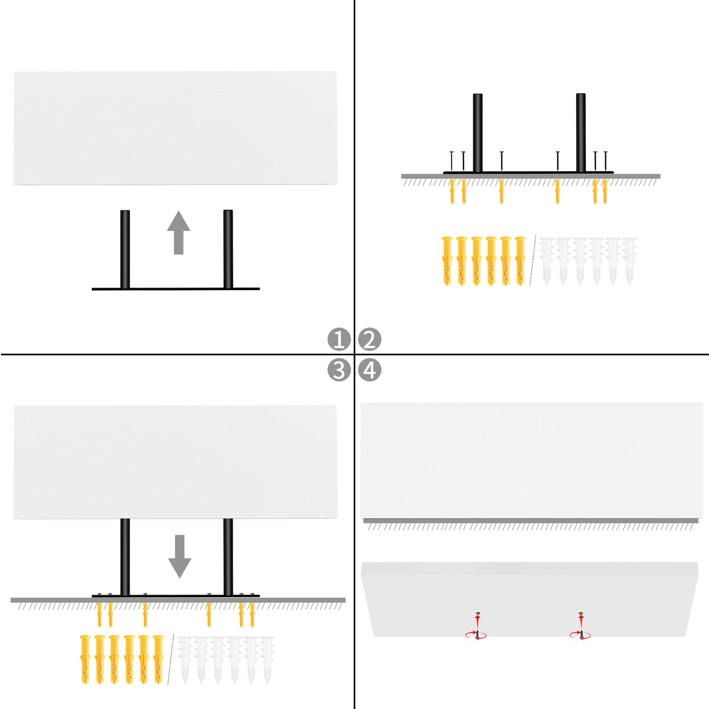 Zwevende Wandplanken, set van 4, Wandplanken Voor Slaapkamer, Woonkamer, Keuken - Zwart/Wit/Vuurkleur
