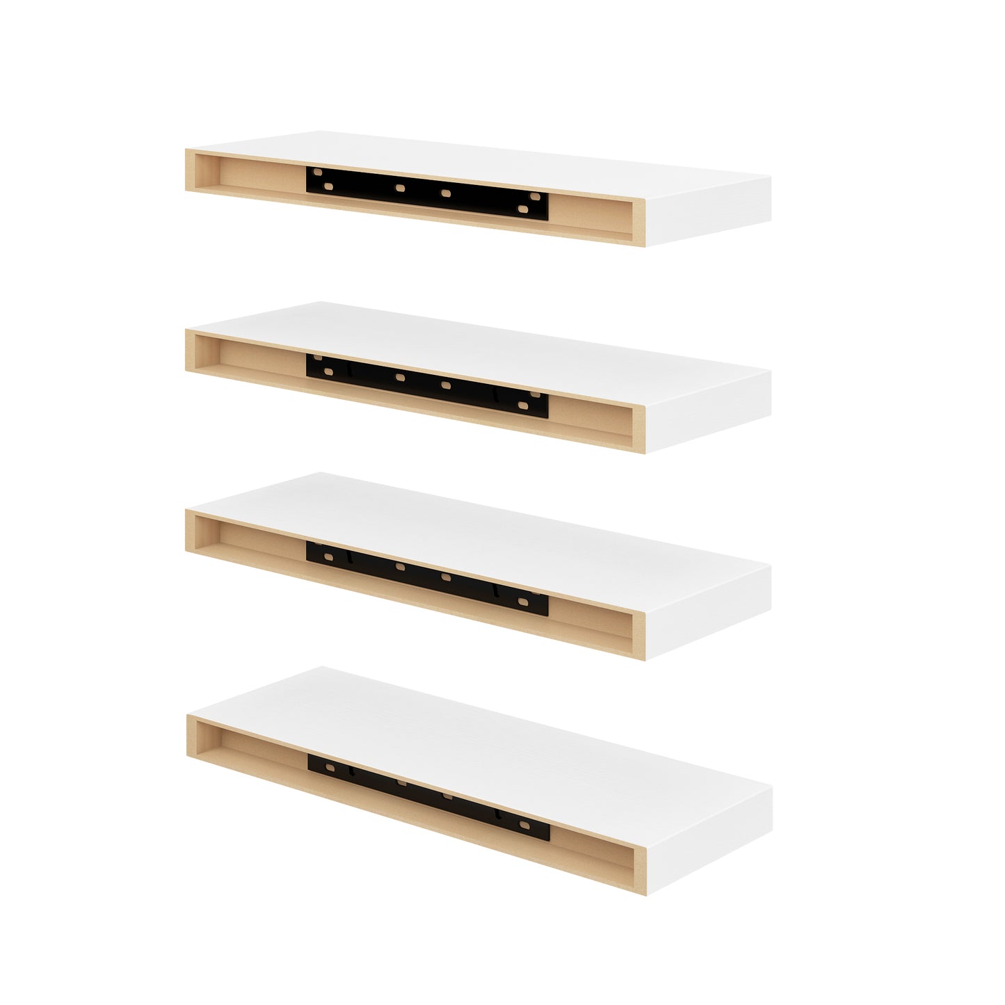 Zwevende Wandplanken, set van 4, Wandplanken Voor Slaapkamer, Woonkamer, Keuken - Zwart/Wit/Vuurkleur