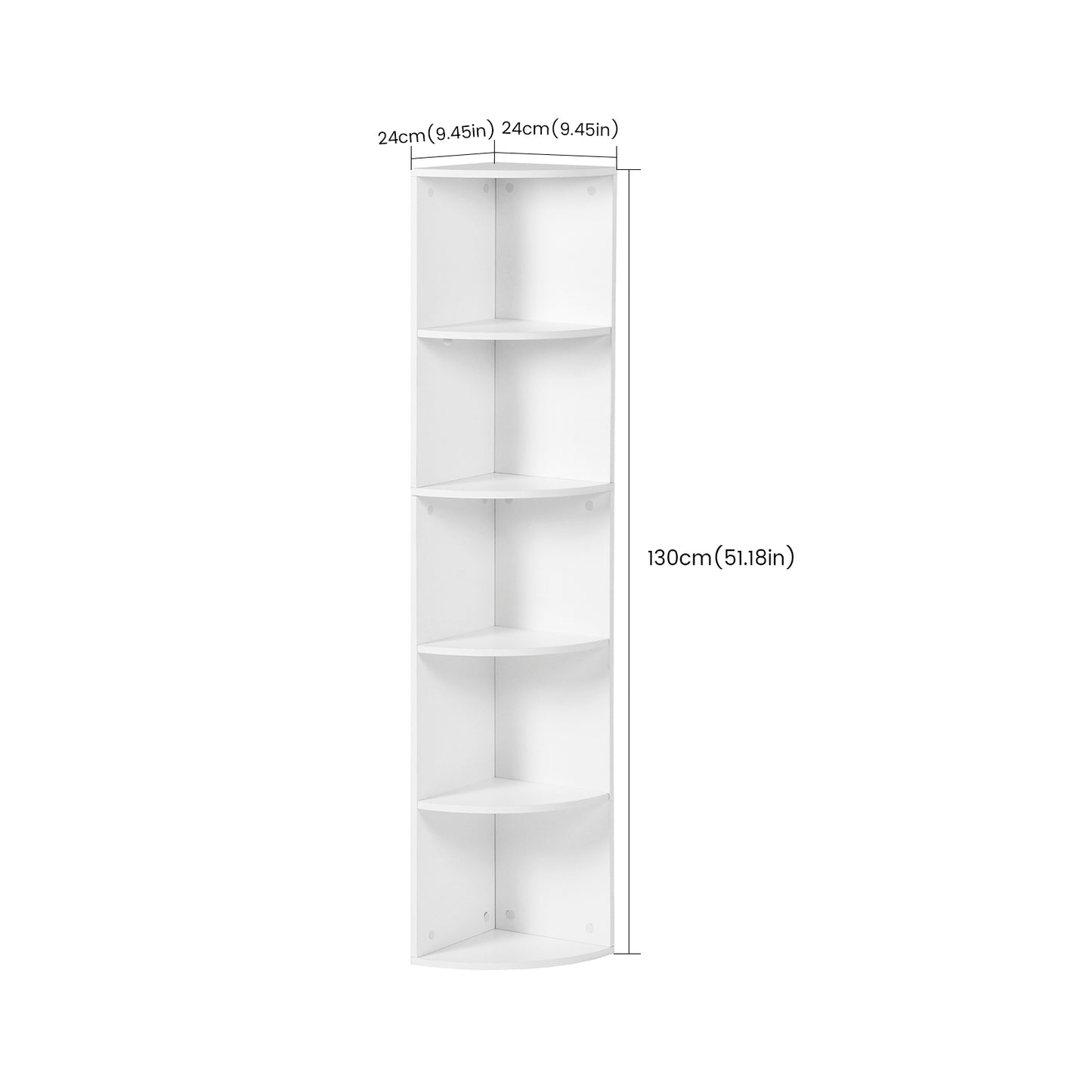 Witte hoekplank met 5 niveaus, waaiervormig ontwerp, moderne kleine boekenkast 130 cm - HOBART