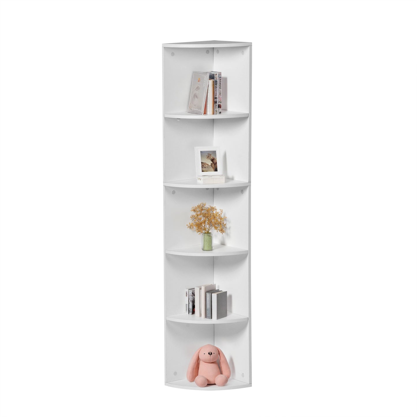 Witte hoekplank met 5 niveaus, waaiervormig ontwerp, moderne kleine boekenkast 130 cm - HOBART