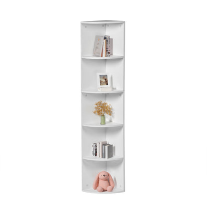 Witte hoekplank met 5 niveaus, waaiervormig ontwerp, moderne kleine boekenkast 130 cm - HOBART