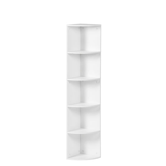 Witte hoekplank met 5 niveaus, waaiervormig ontwerp, moderne kleine boekenkast 130 cm - HOBART