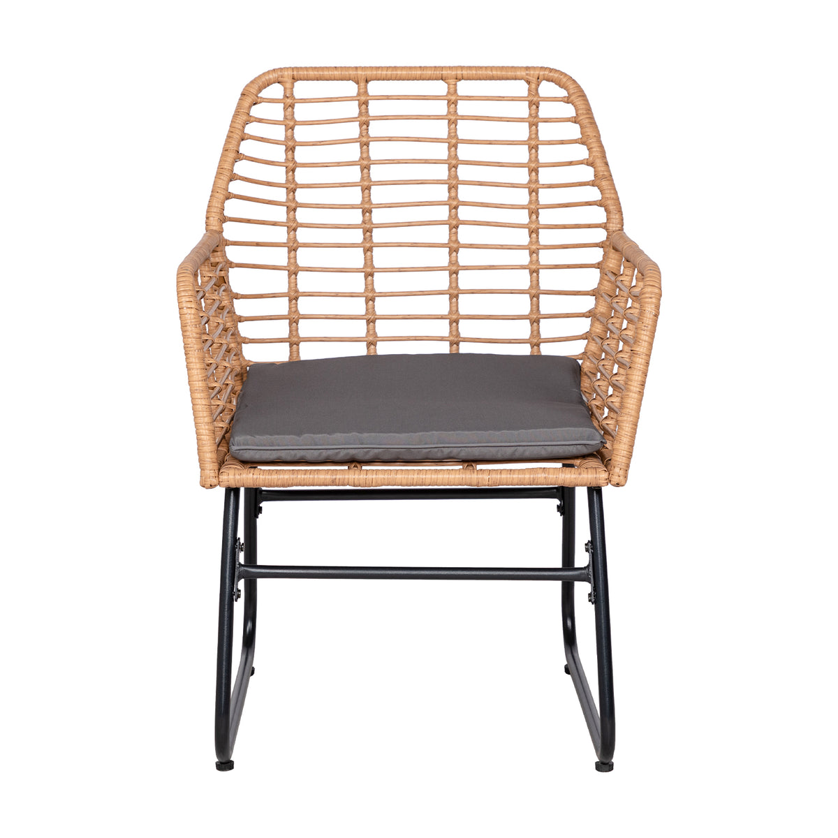 4-delige tuinset van gevlochten kunststof - Grijze kussens - 1 bank, 2 fauteuils, 1 salontafel