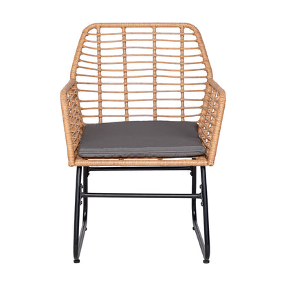 4-delige tuinset van gevlochten kunststof - Grijze kussens - 1 bank, 2 fauteuils, 1 salontafel